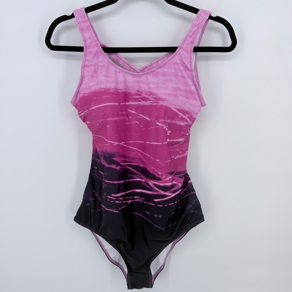 One‎ Piece Swimsuit Womens Large Pink Black NEW Criss Cross Back Padded Cups